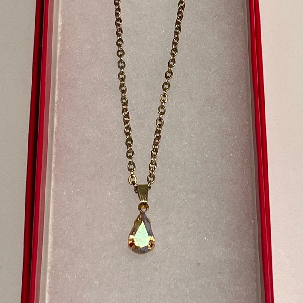 New! Swarovski Teardrop Pendant Necklace - Clear Crystal / Gold